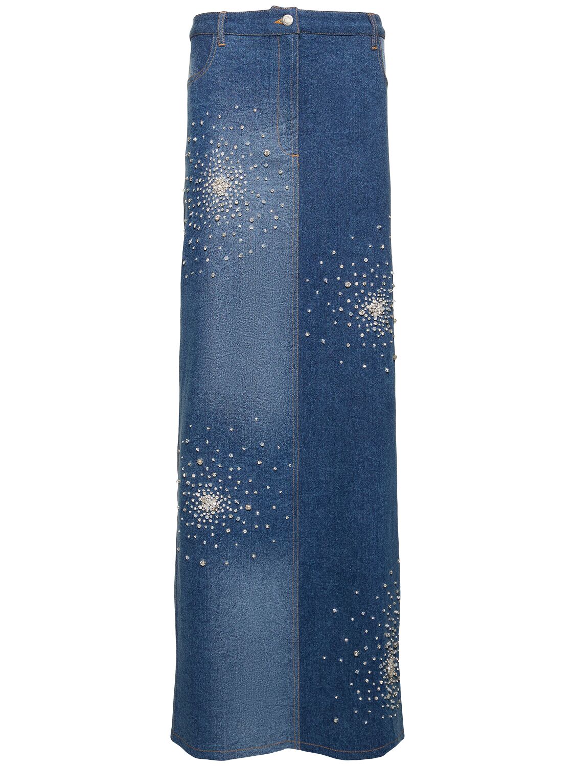 Image of Tie Dye Embellished Denim Midi Skirt