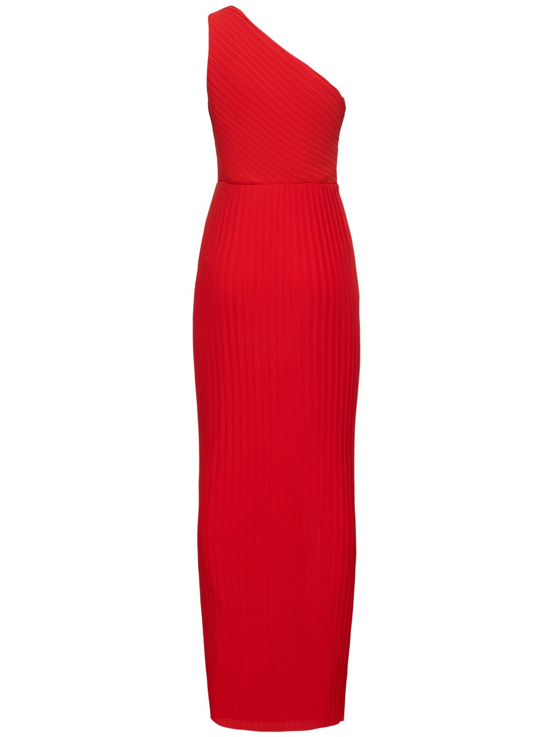 Shop Solace London Adira Pleated Chiffon Long Dress In Red