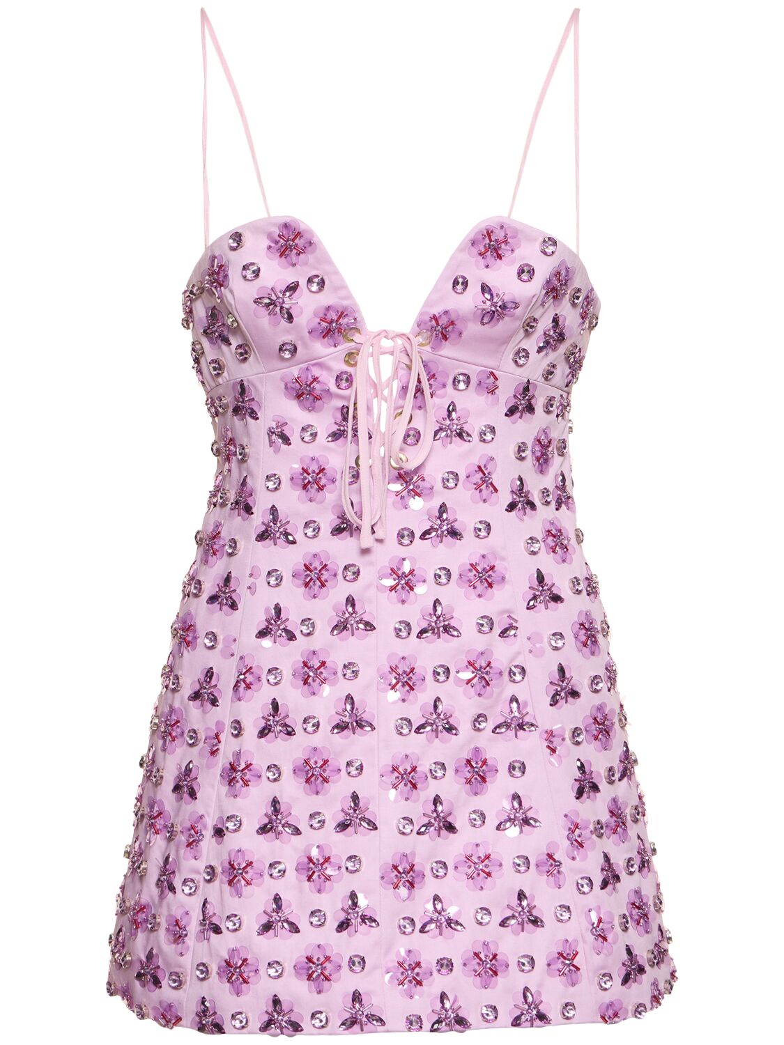 Des Phemmes Embellished Cotton Satin Mini Dress In Multi Lilac