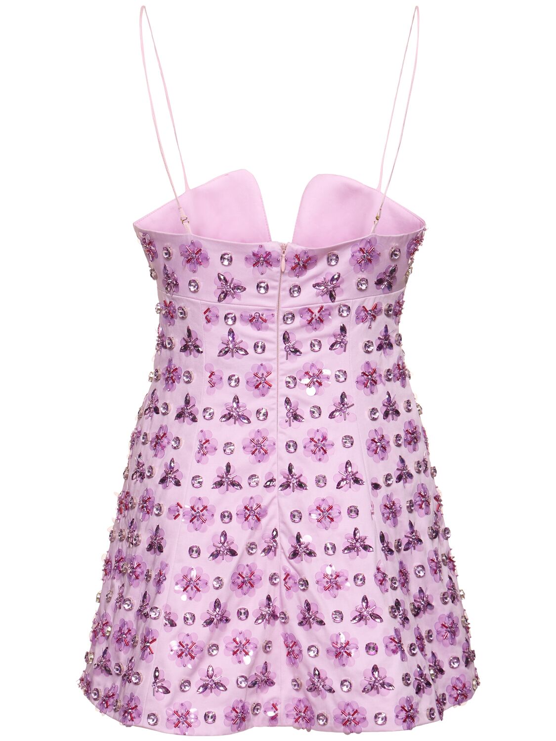 Shop Des Phemmes Embellished Cotton Satin Mini Dress In Multi Lilac