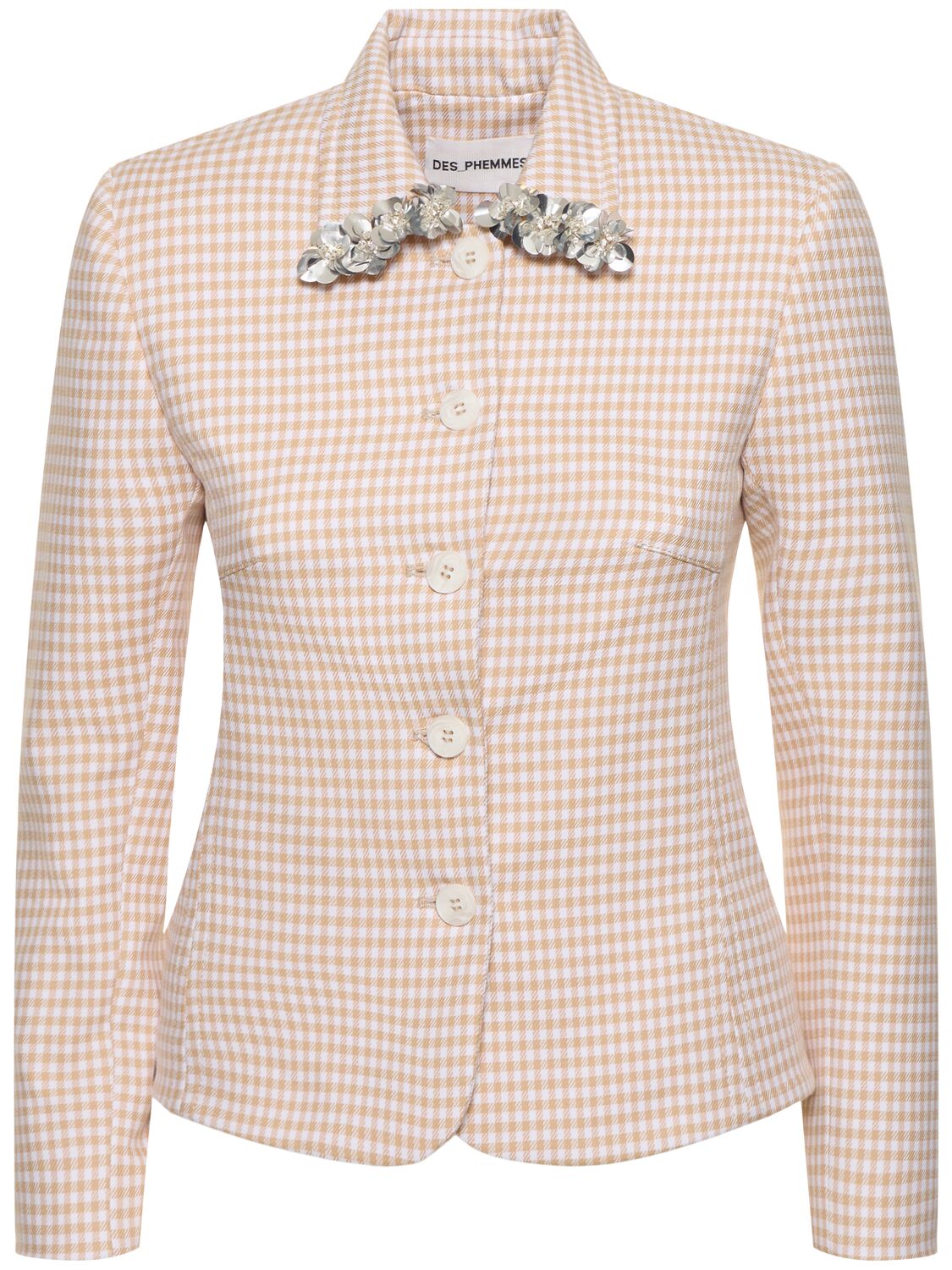 Des Phemmes Vichy Print Fitted Cotton Jacket In Beige,white