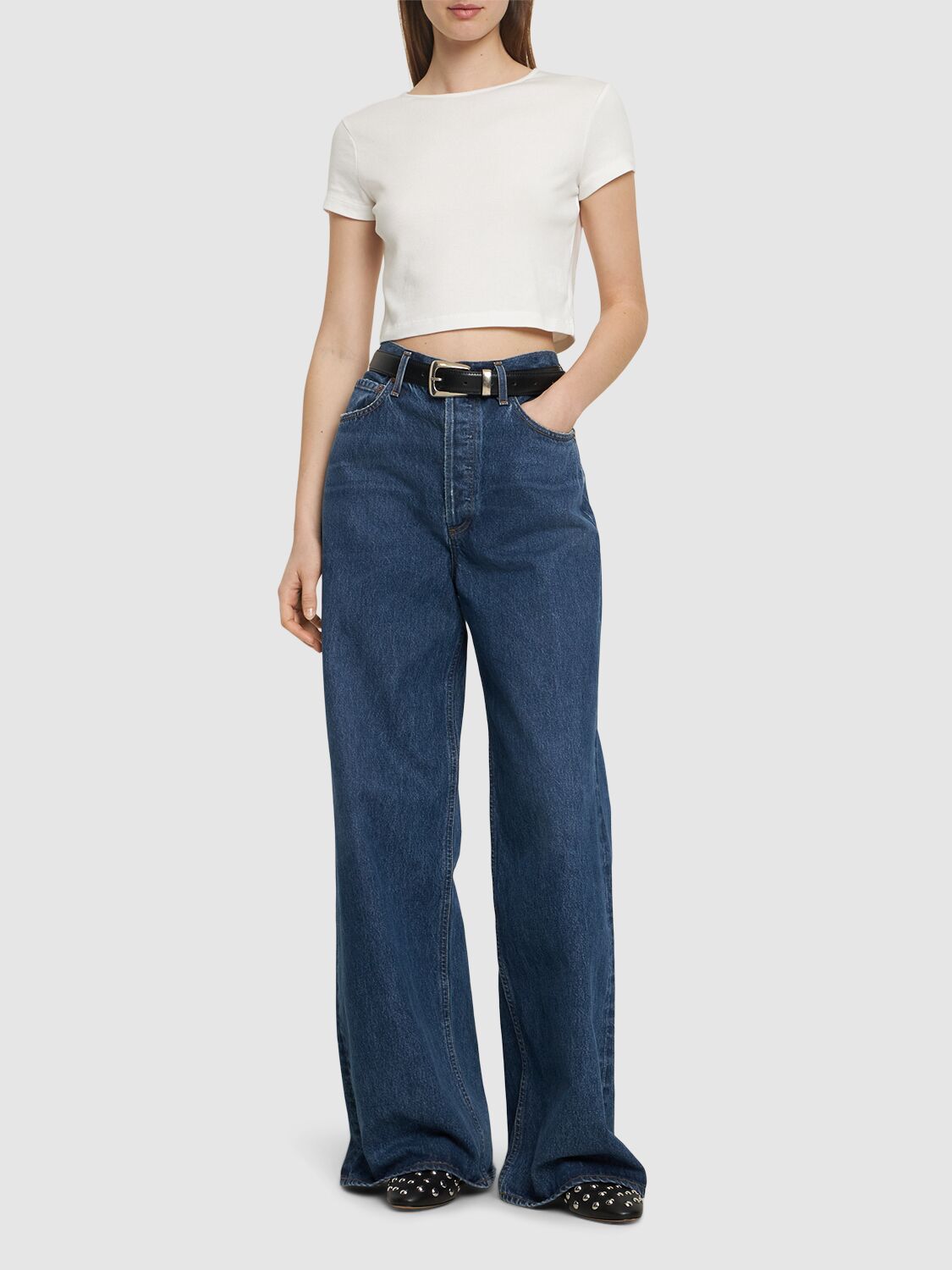 Shop Agolde Dame High Rise Wide Jeans In Blue