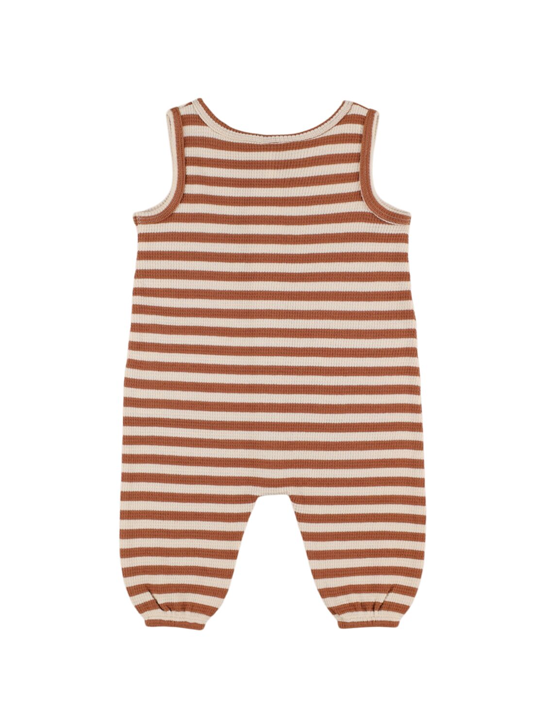 Shop Quincy Mae Printed Organic Cotton Romper In White,brown