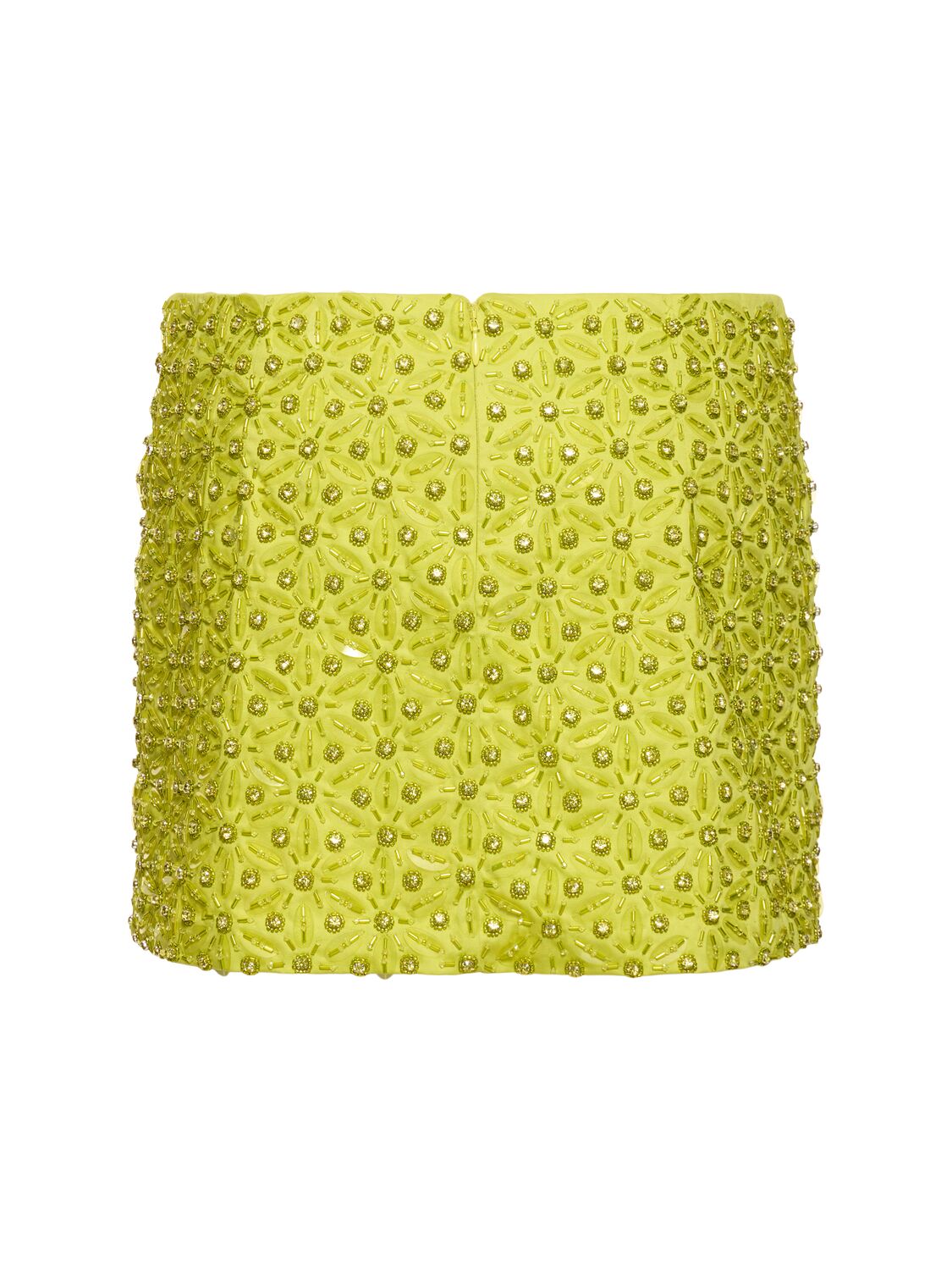 Shop Des Phemmes Embroidered Cotton Satin Mini Skirt In Lime Green