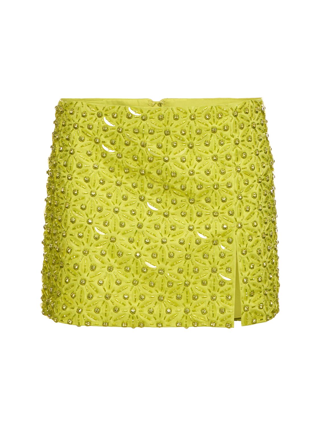 Des Phemmes Embroidered Cotton Satin Mini Skirt In Lime Green