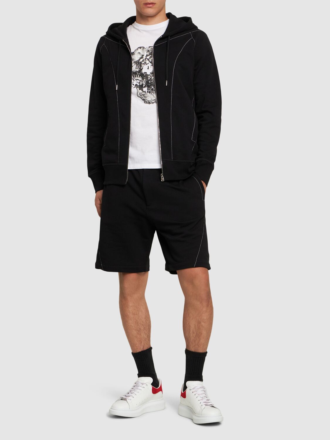Shop Alexander Mcqueen Cotton Loopback Sweat Shorts In Black