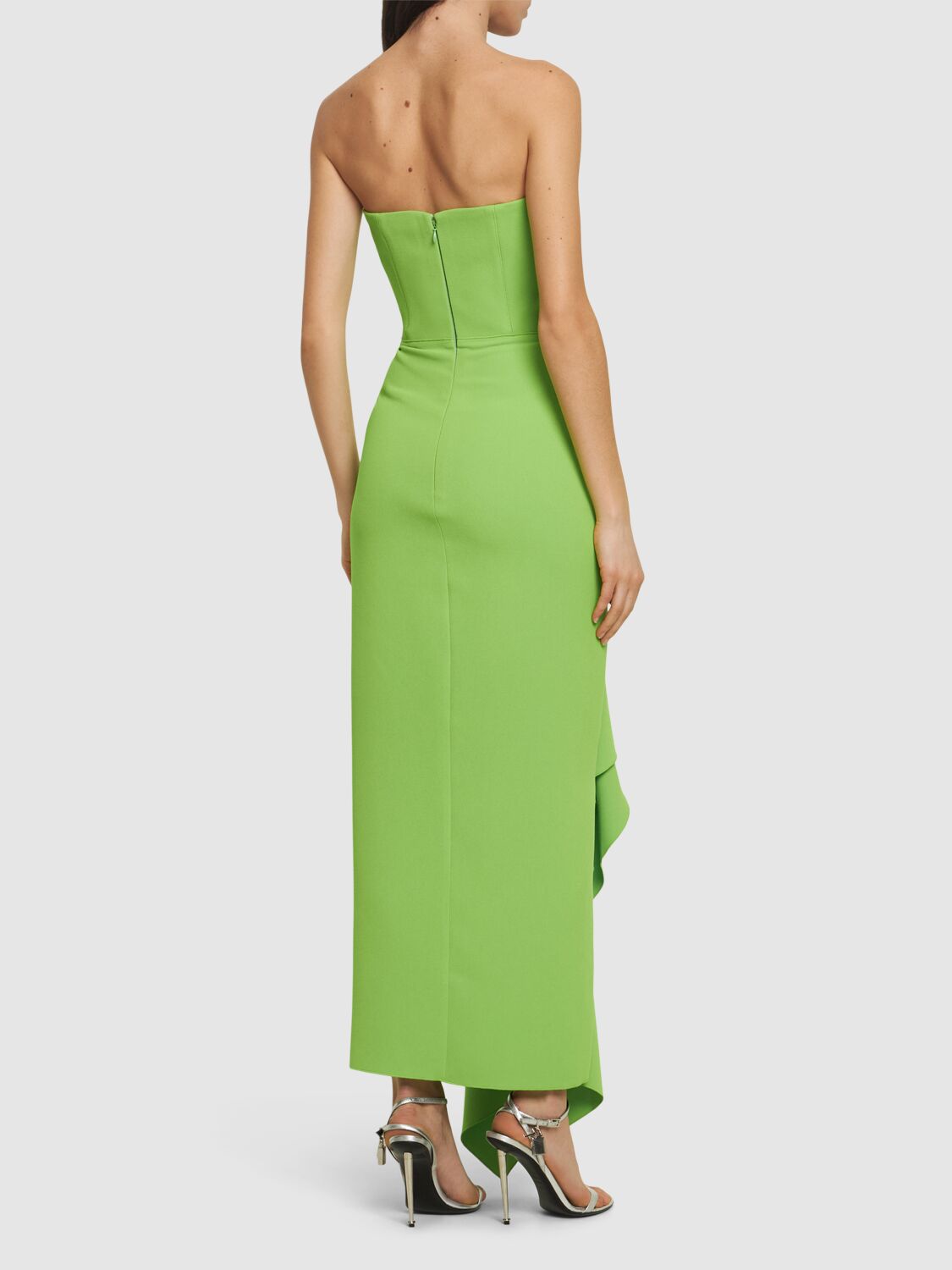 Shop Solace London Thalia Woven Crepe Strapless Midi Dress In Green