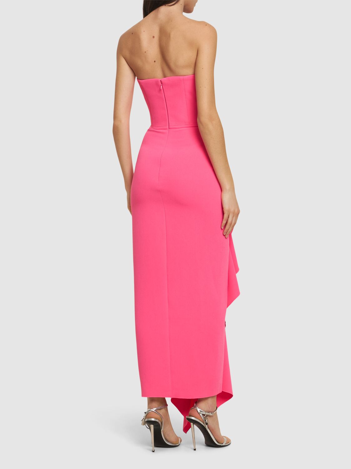 Shop Solace London Thalia Woven Crepe Strapless Midi Dress In Pink