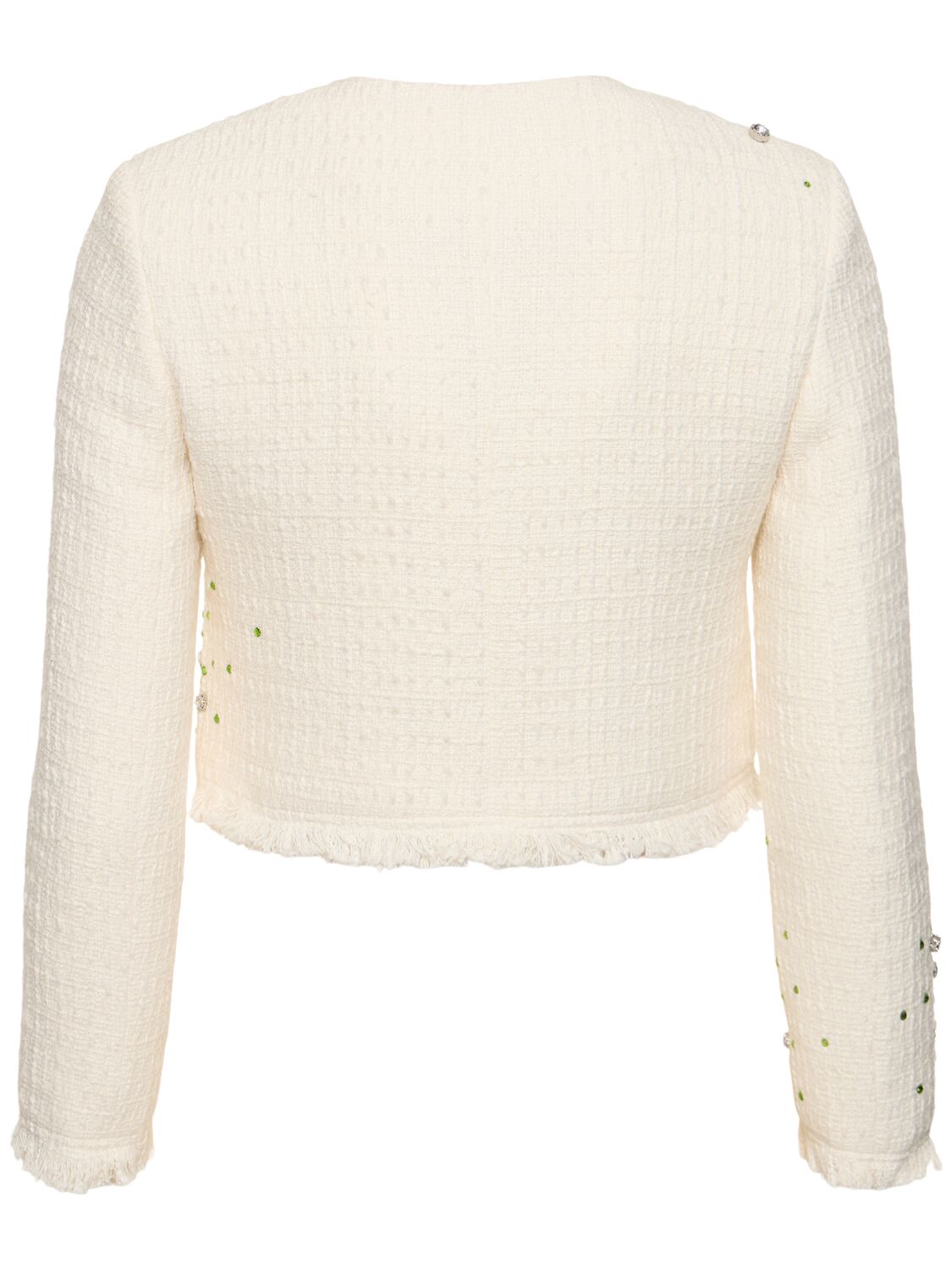 Shop Des Phemmes Boxy Fit Embellished Tweed Jacket In White