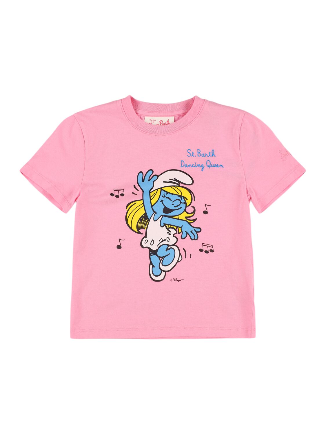 Mc2 Saint Barth Kids' Smurfette Print Cotton Jersey T-shirt In Pink,multi