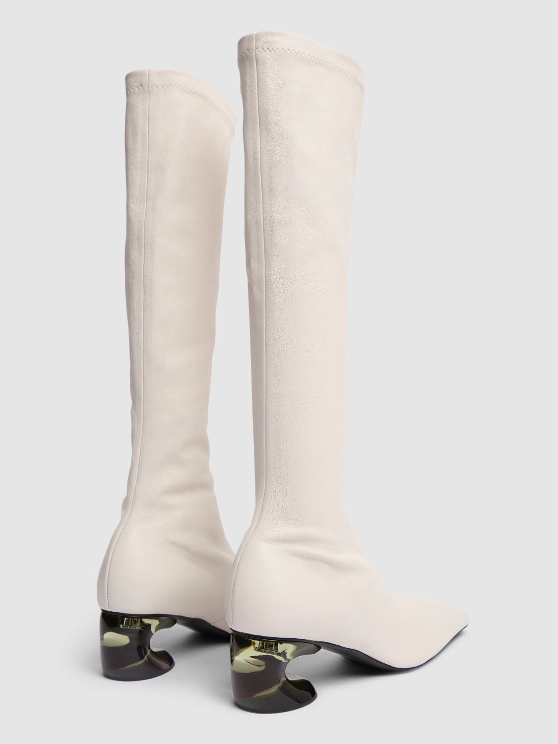 Shop Jil Sander 50mm Leather Over-the-knee Boots In Off White