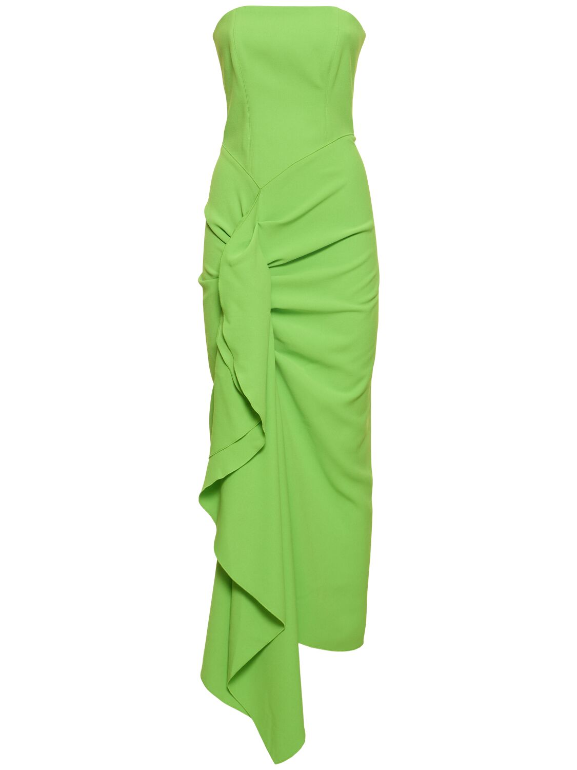 Shop Solace London Thalia Woven Crepe Strapless Midi Dress In Green