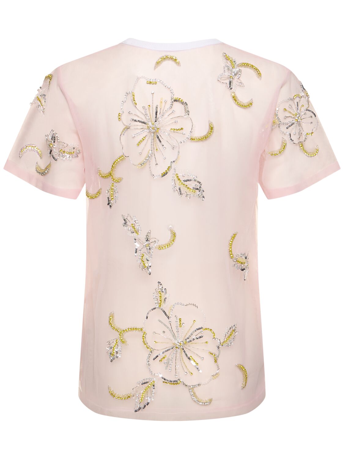 Shop Des Phemmes Hibiscus Embroidered Tulle Top In White,lime