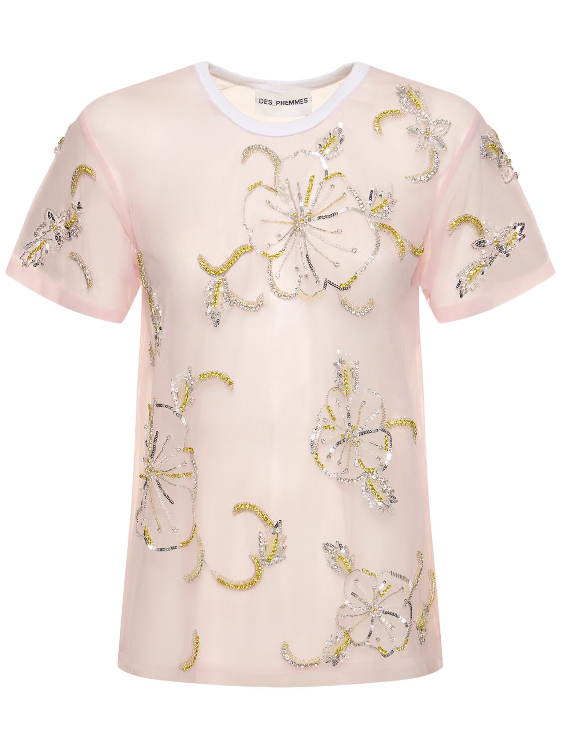 DES PHEMMES Hibiscus Embroidered Tulle Top