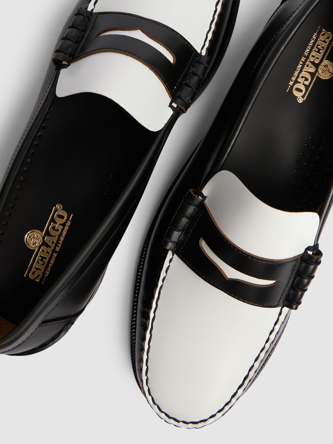 Shop Sebago Classic Dan Smooth Leather Loafers In Black,white