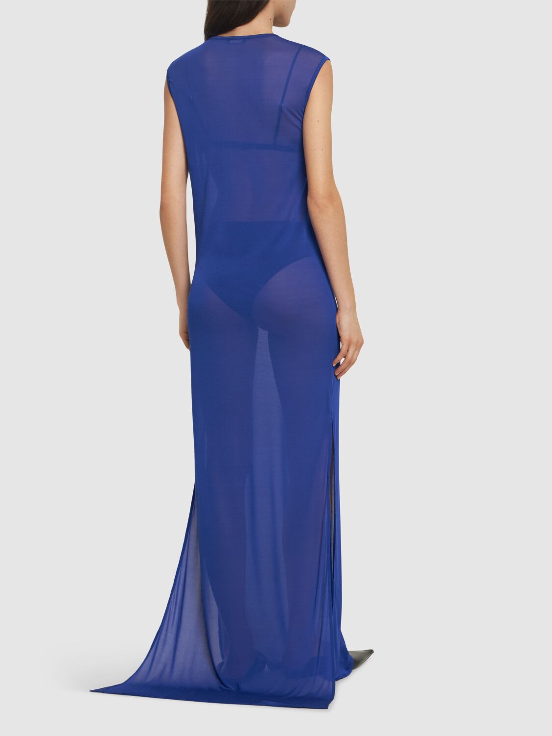 Shop Ann Demeulemeester Seda Ultralight Jersey Long Dress In Blue