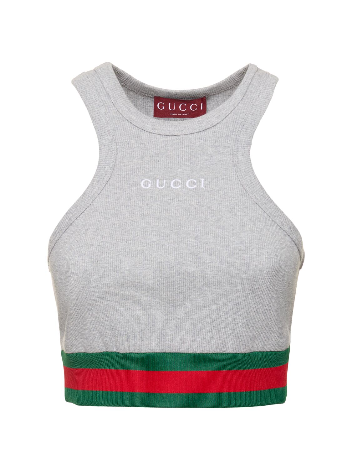Shop Gucci Cotton Blend Tank Top W/ Web In Grey,mix