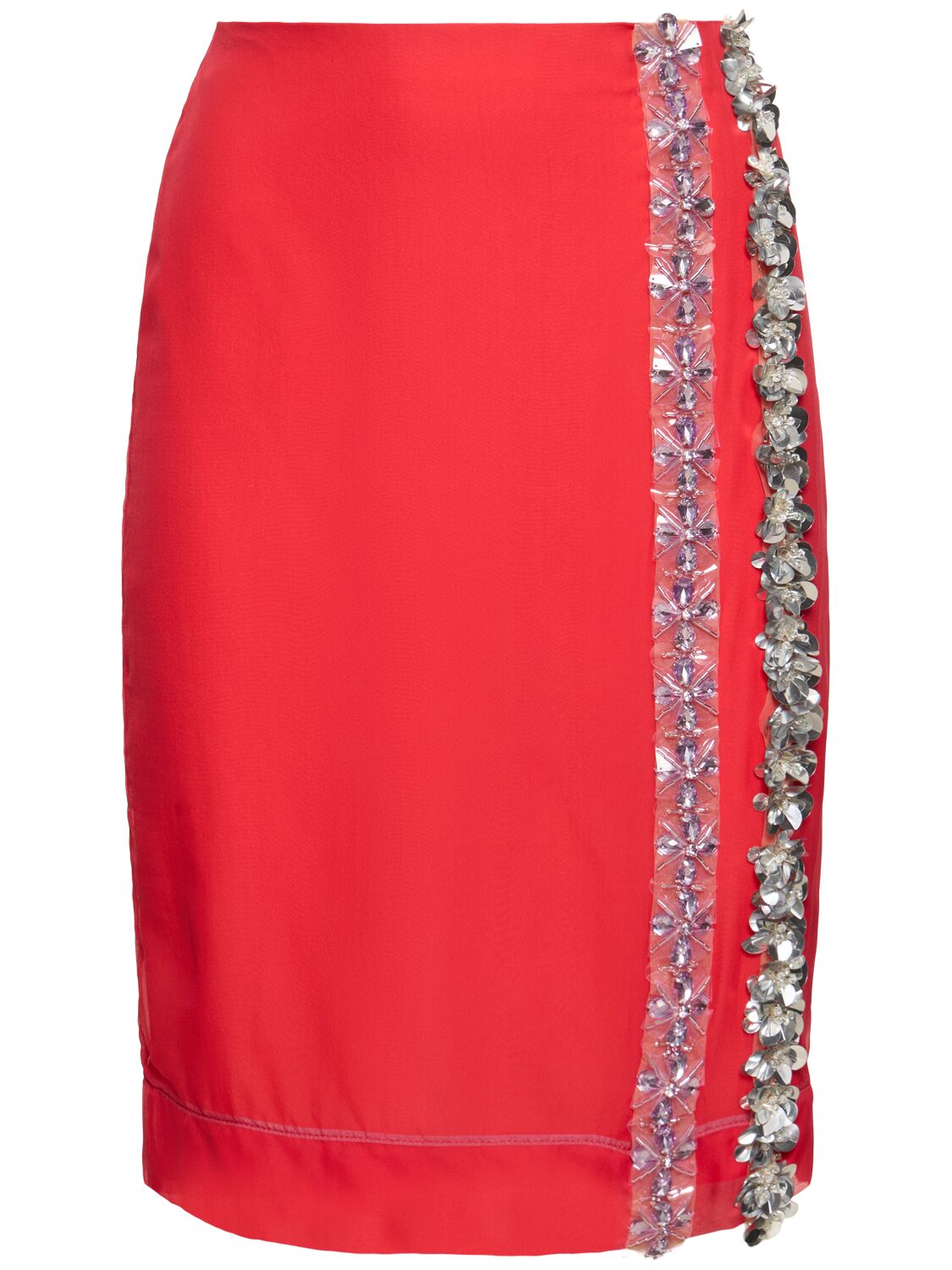 Des Phemmes Georgette Midi Skirt In Red
