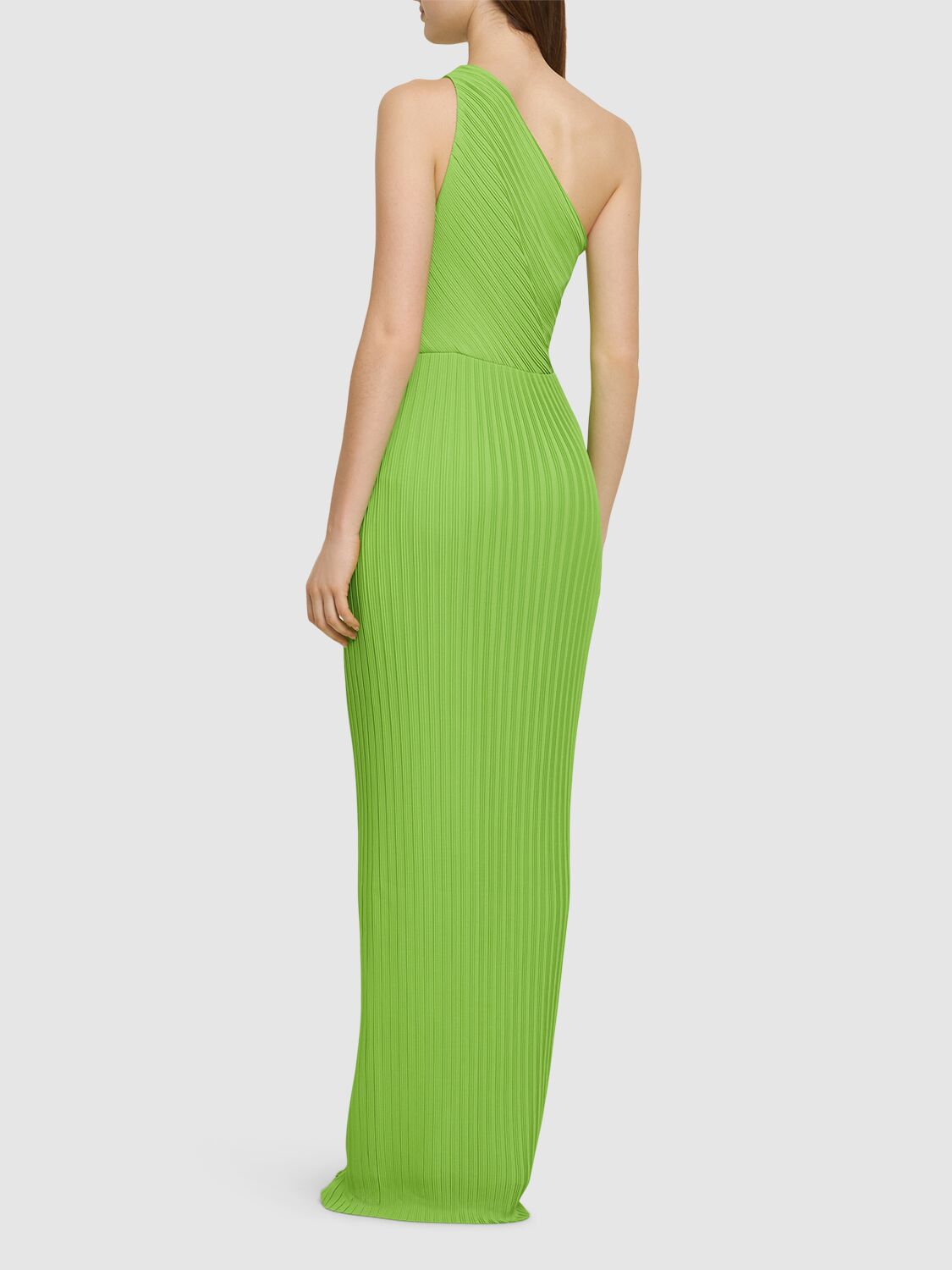 Shop Solace London Adira Pleated Chiffon Long Dress In Green