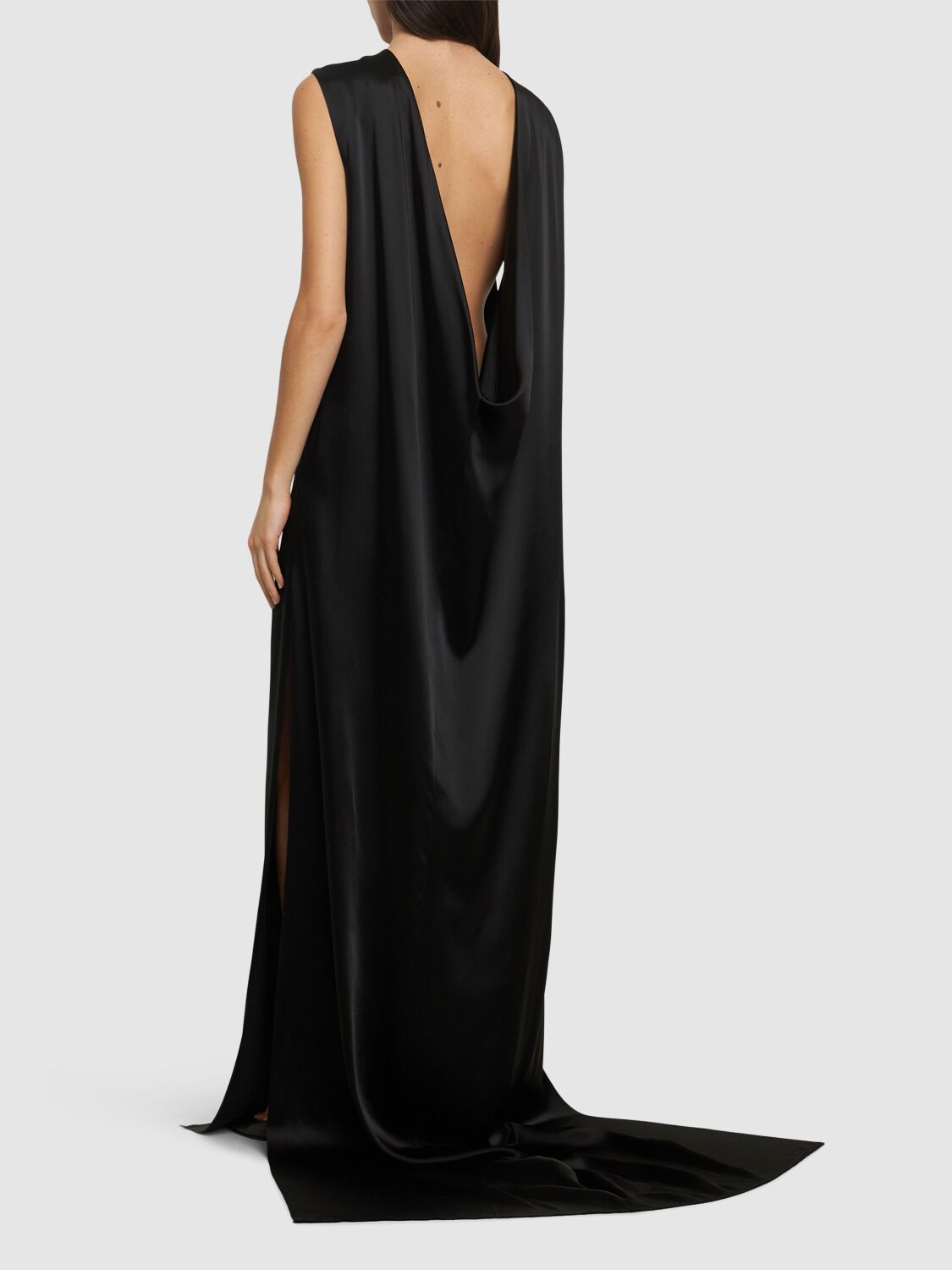 Shop Ann Demeulemeester Fida Open Back Fluid Satin Long Dress In Black