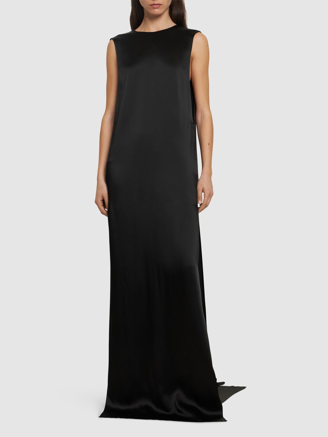 Shop Ann Demeulemeester Fida Open Back Fluid Satin Long Dress In Black