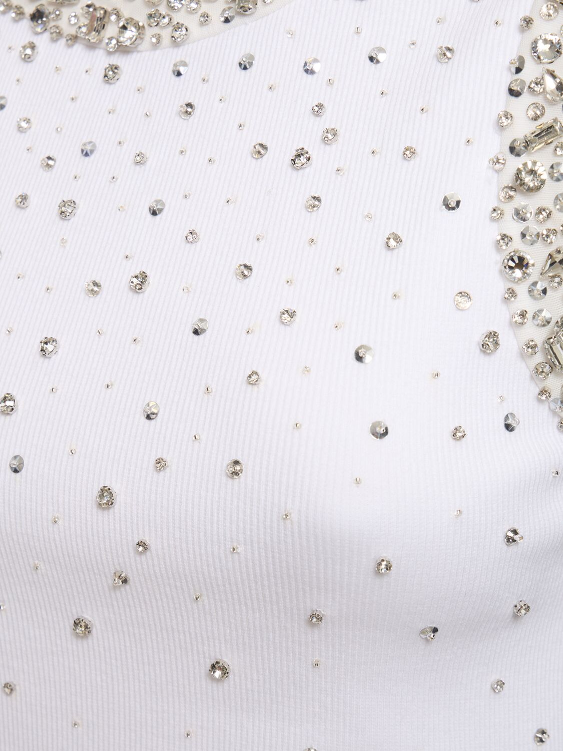 Shop Des Phemmes Crystal Embellished Rib Jersey Tank Top In White