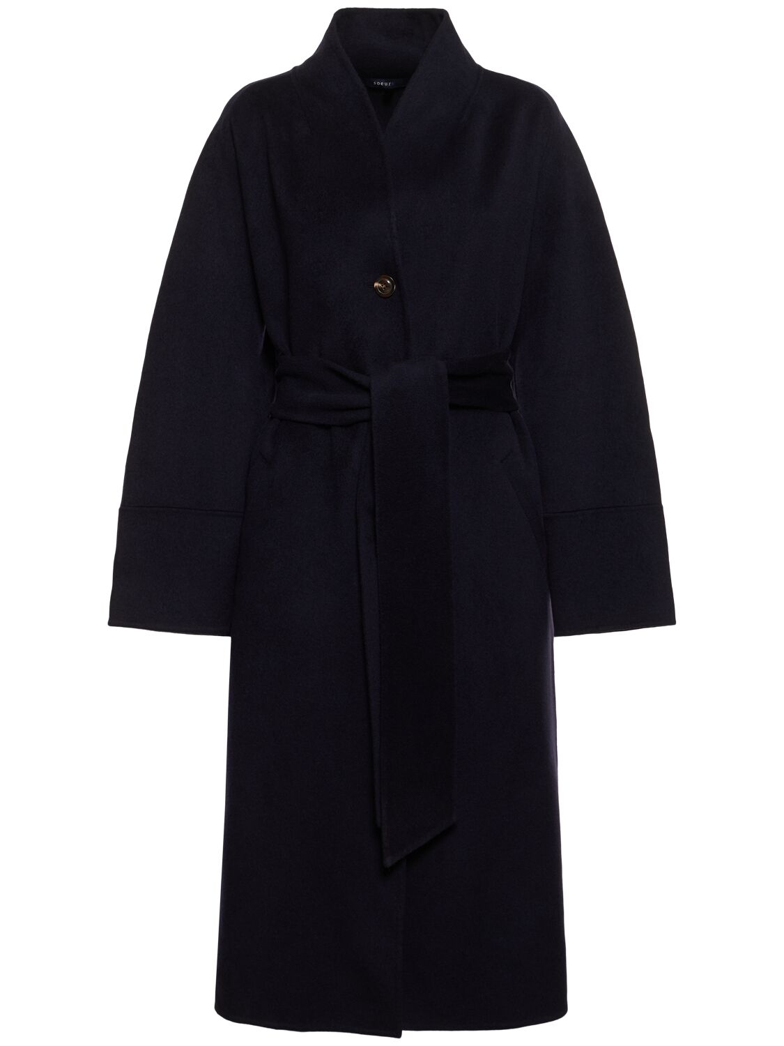 Soeur Cesar Wool Blend Long Coat In Black