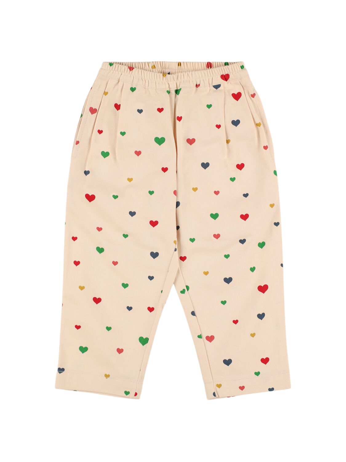 Konges Sløjd Kids' Hearts Printed Organic Cotton Trousers In Beige,multi