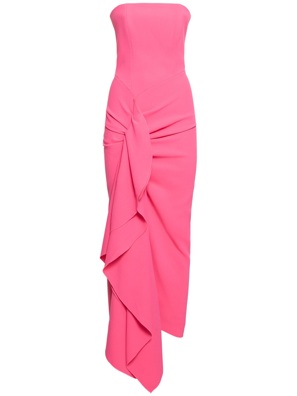 Solace London Thalia Woven Crepe Strapless Midi Dress In Pink