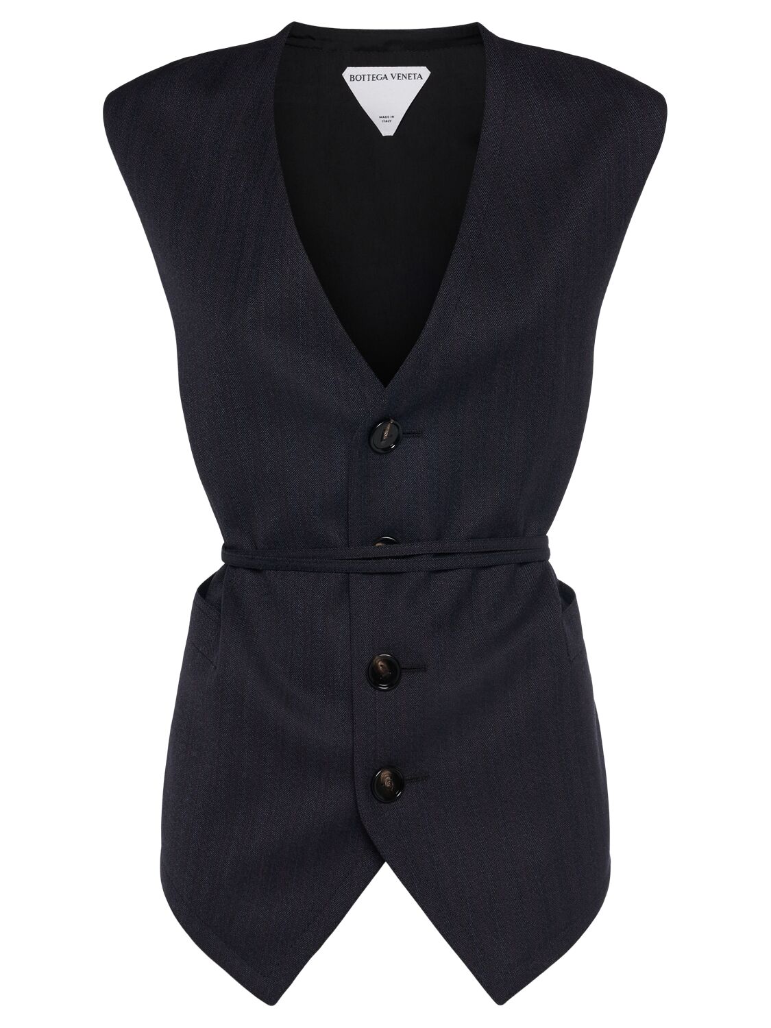 Bottega Veneta Striped Wool Vest In Black,blue