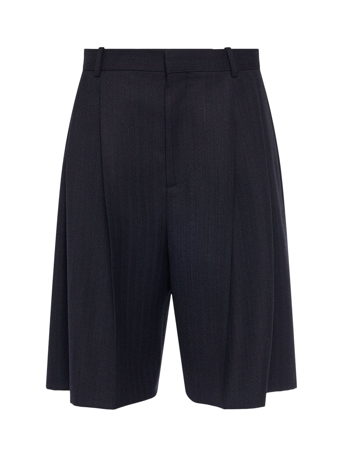Bottega Veneta Striped Wool Shorts In Black,blue