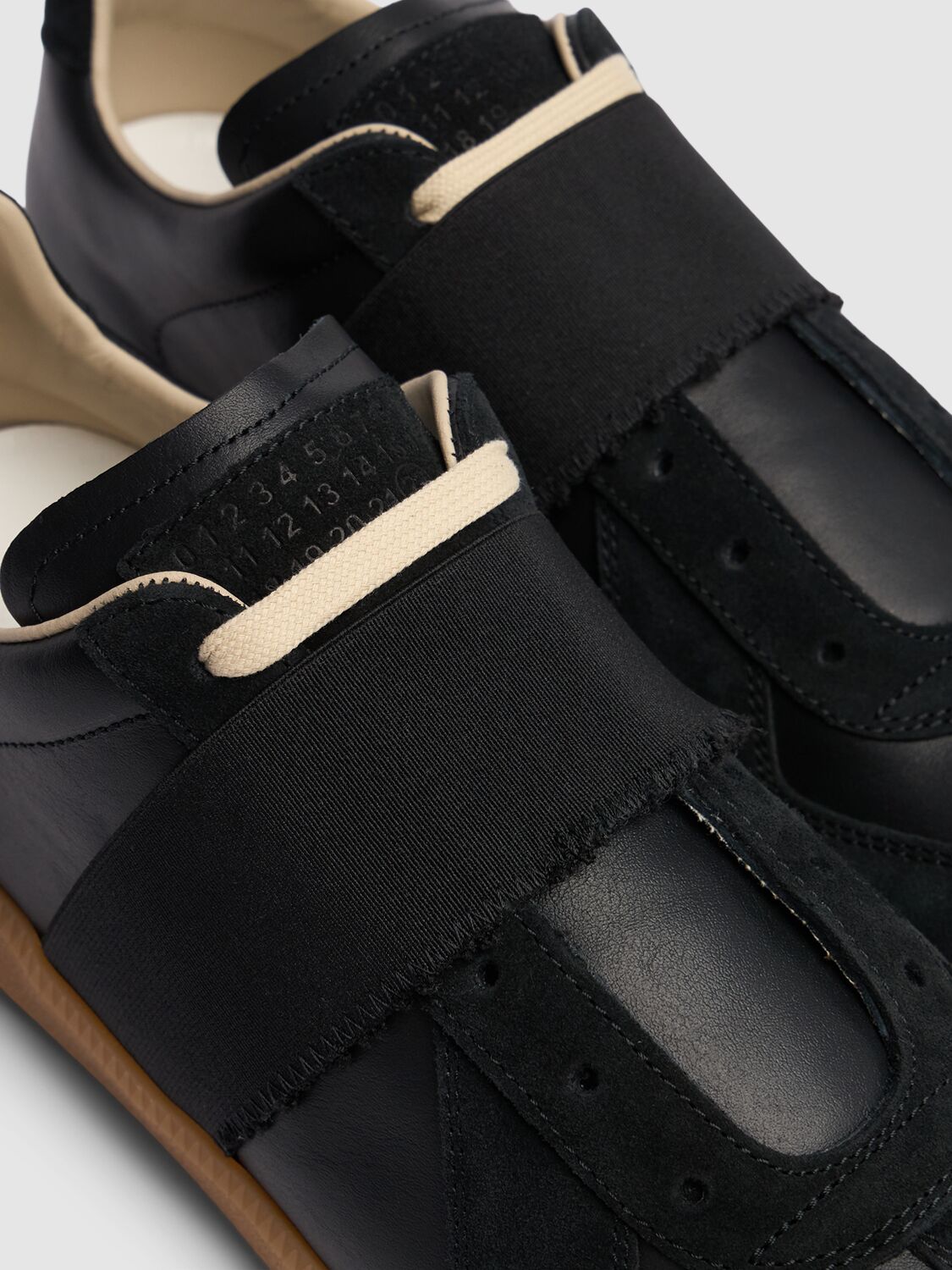 Shop Maison Margiela Replica Leather Sneakers W/elastic Band In Black