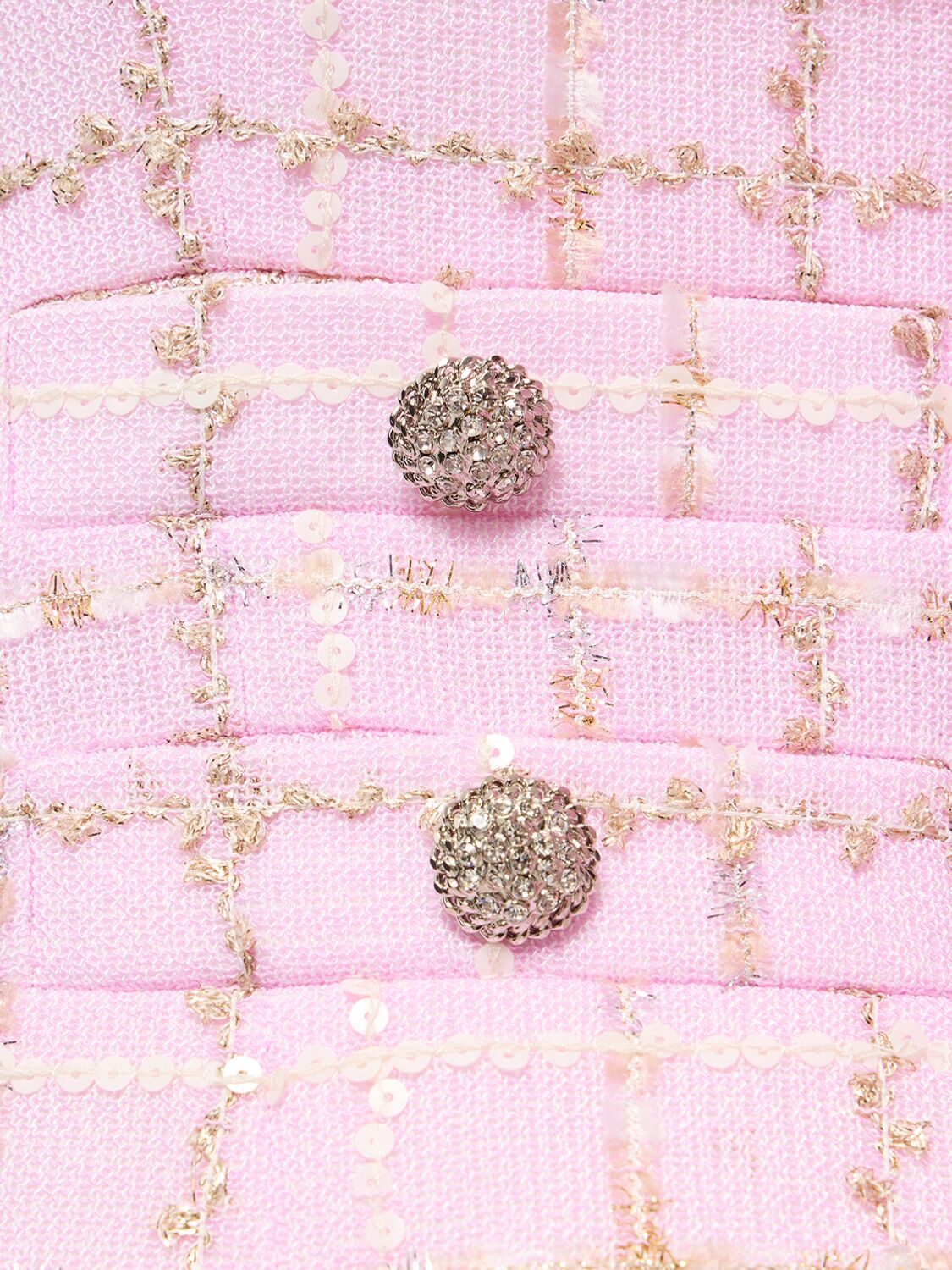 Shop Alessandra Rich Sequined Checked Tweed Round Neck Jacket In Multi Lightpink