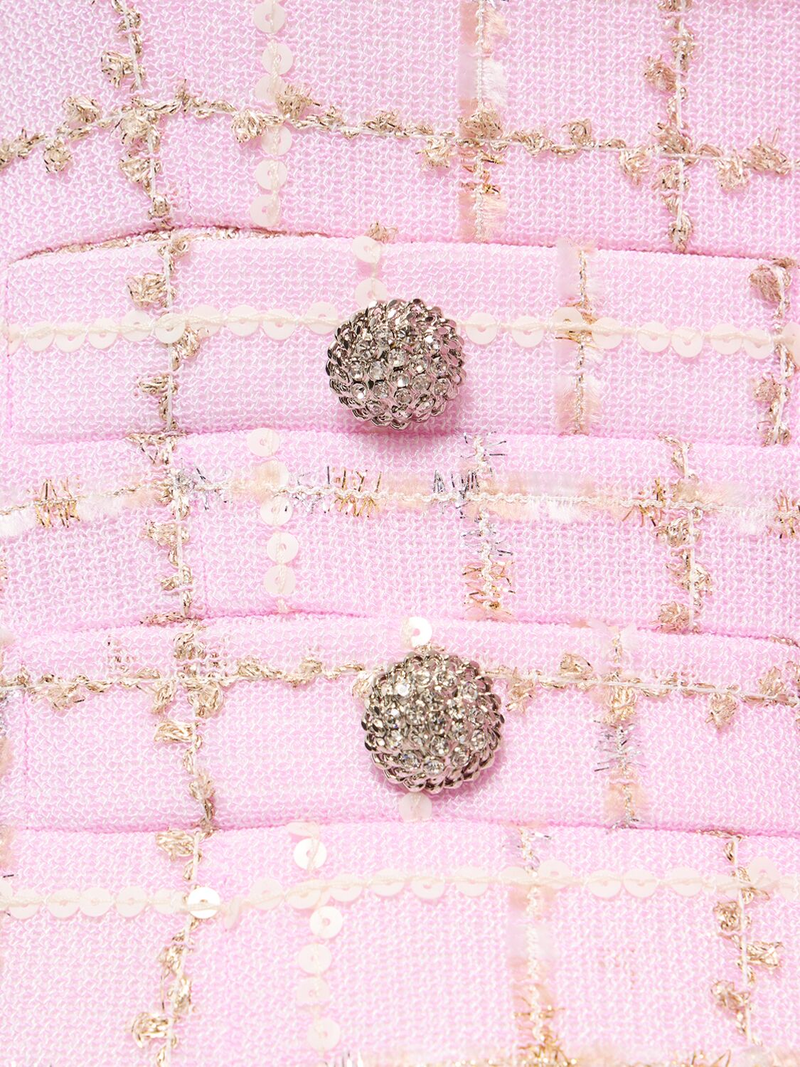Alessandra Rich Sequined Checked Tweed Round Neck Jacket In Multi Lightpink
