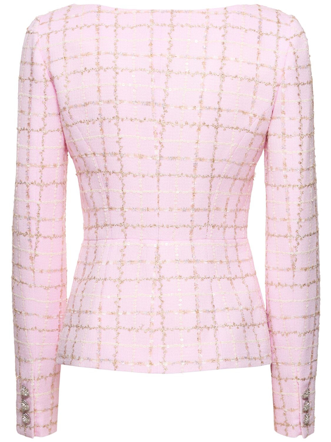 Shop Alessandra Rich Sequined Checked Tweed Round Neck Jacket In Multi Lightpink