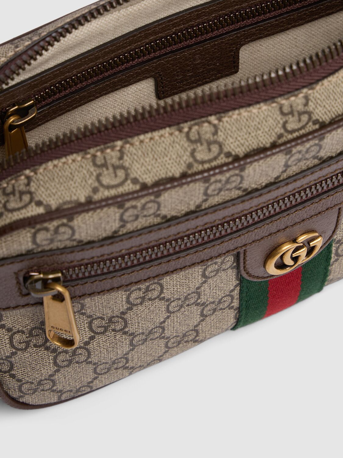 Shop Gucci Ophidia Gg Canvas Belt Bag In Beige,brown