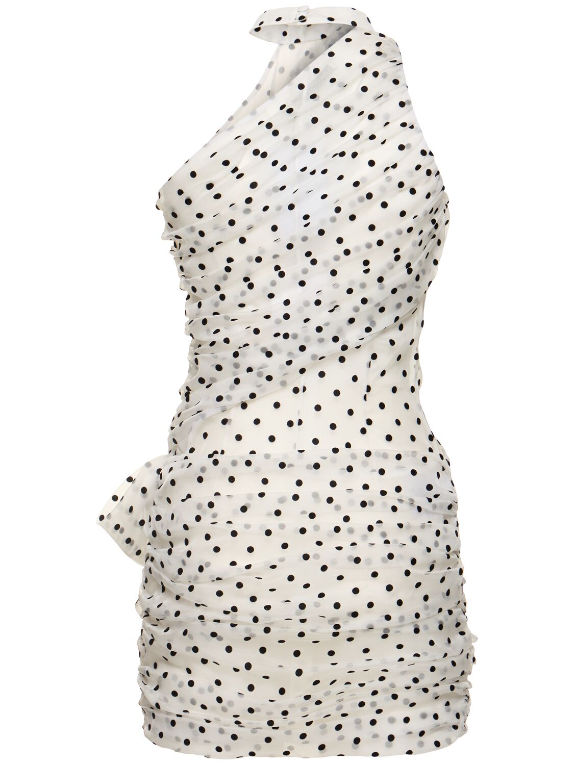 Shop Alessandra Rich Flocked Polka Dot Silk Organza Dress In White,black