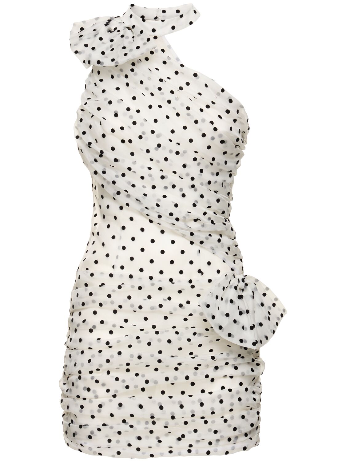 Shop Alessandra Rich Flocked Polka Dot Silk Organza Dress In White,black