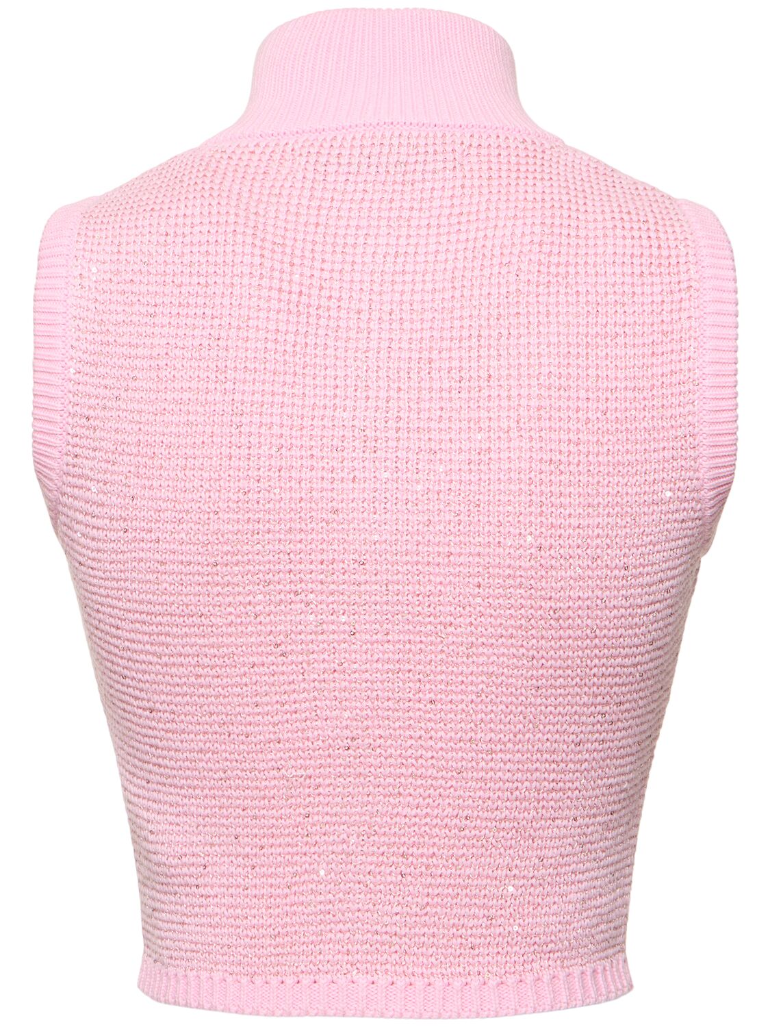 Shop Alessandra Rich High Neck Sequined Knit Vest W/zip In Pink