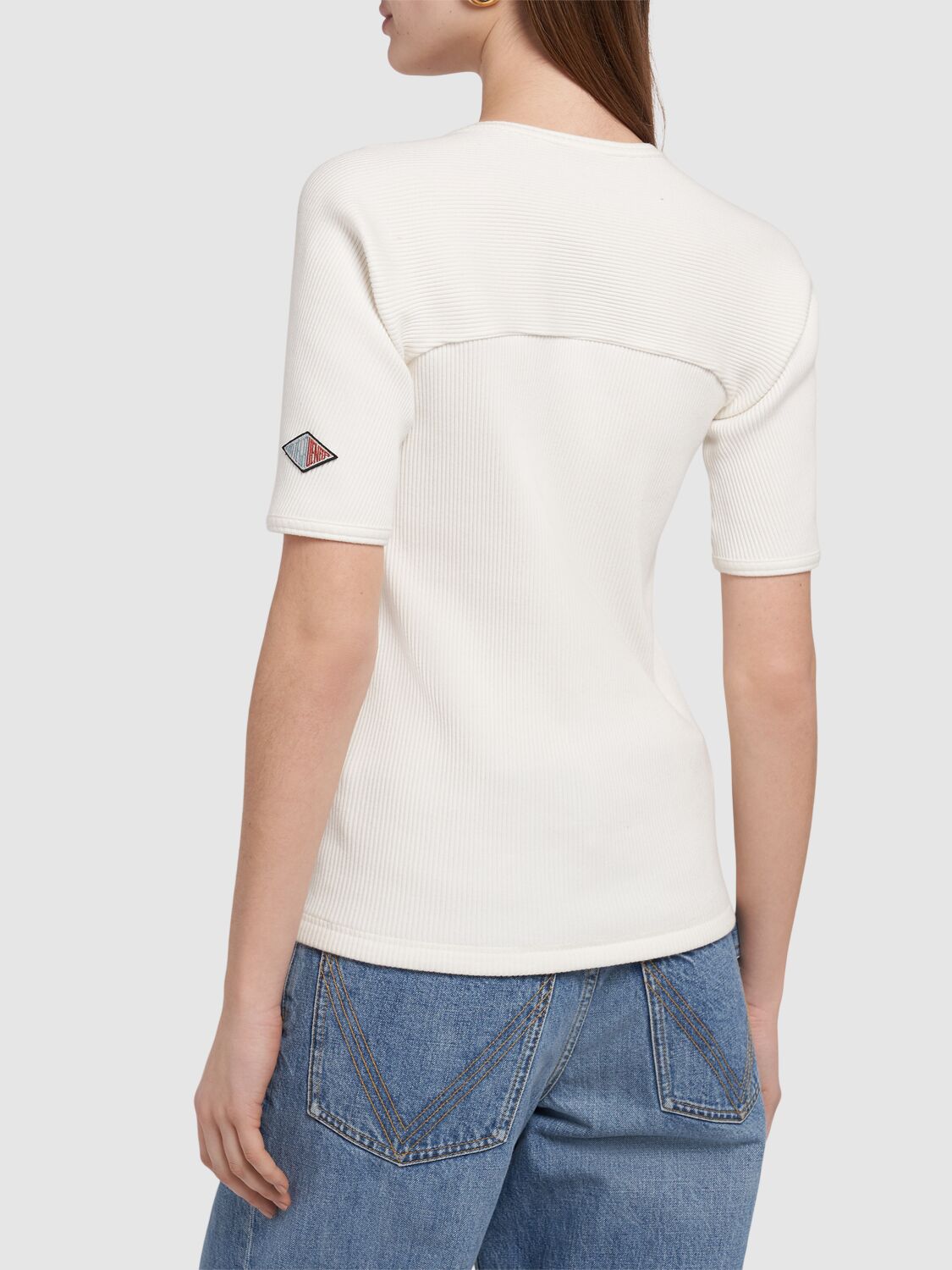 Shop Bottega Veneta Ribbed Cotton Jersey Top In Chalk