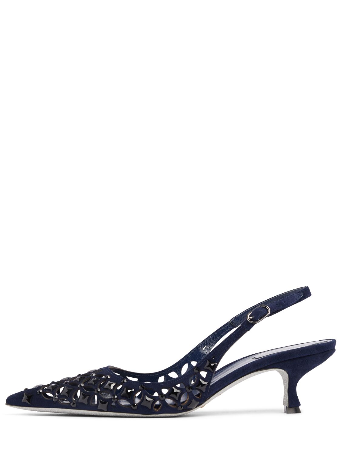 René Caovilla 50mm Trifora Suede Slingbacks In Navy