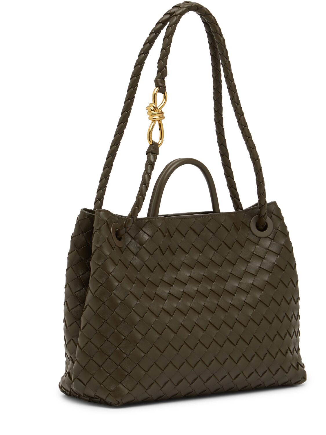 Shop Bottega Veneta Medium Andiamo Leather Top Handle Bag In Khaki