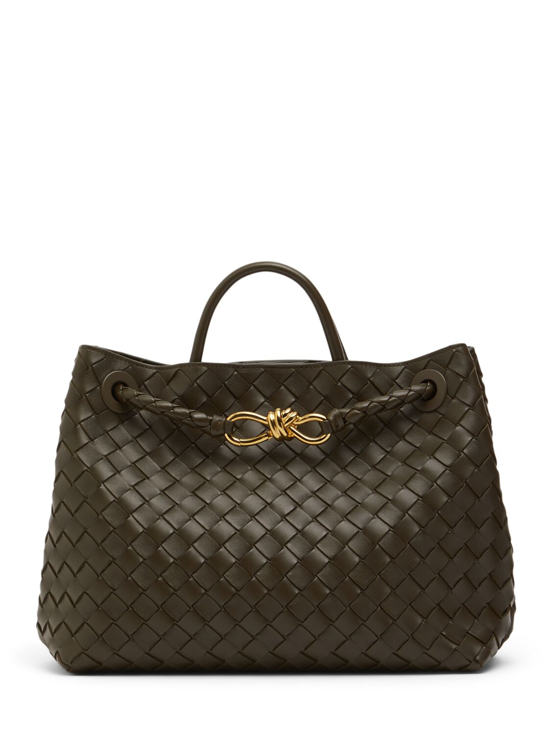 Bottega Veneta Medium Andiamo Leather Top Handle Bag In Khaki