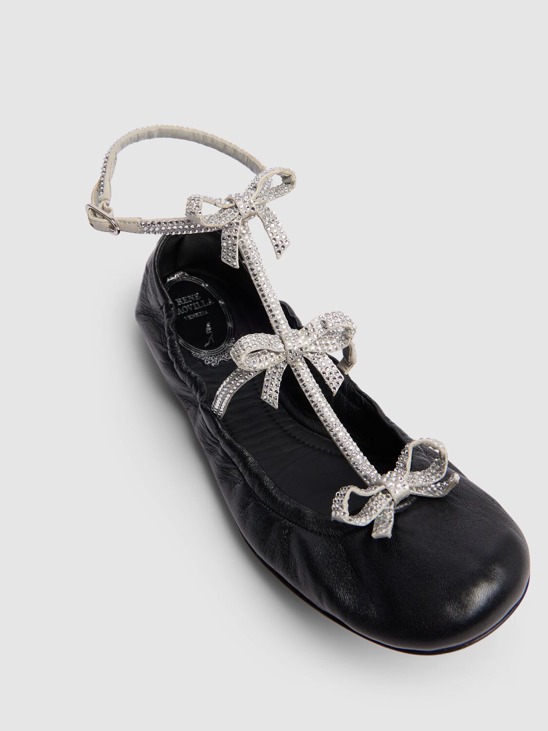 Shop René Caovilla 10mm Caterina Leather Ballerina Flats In Black/silver