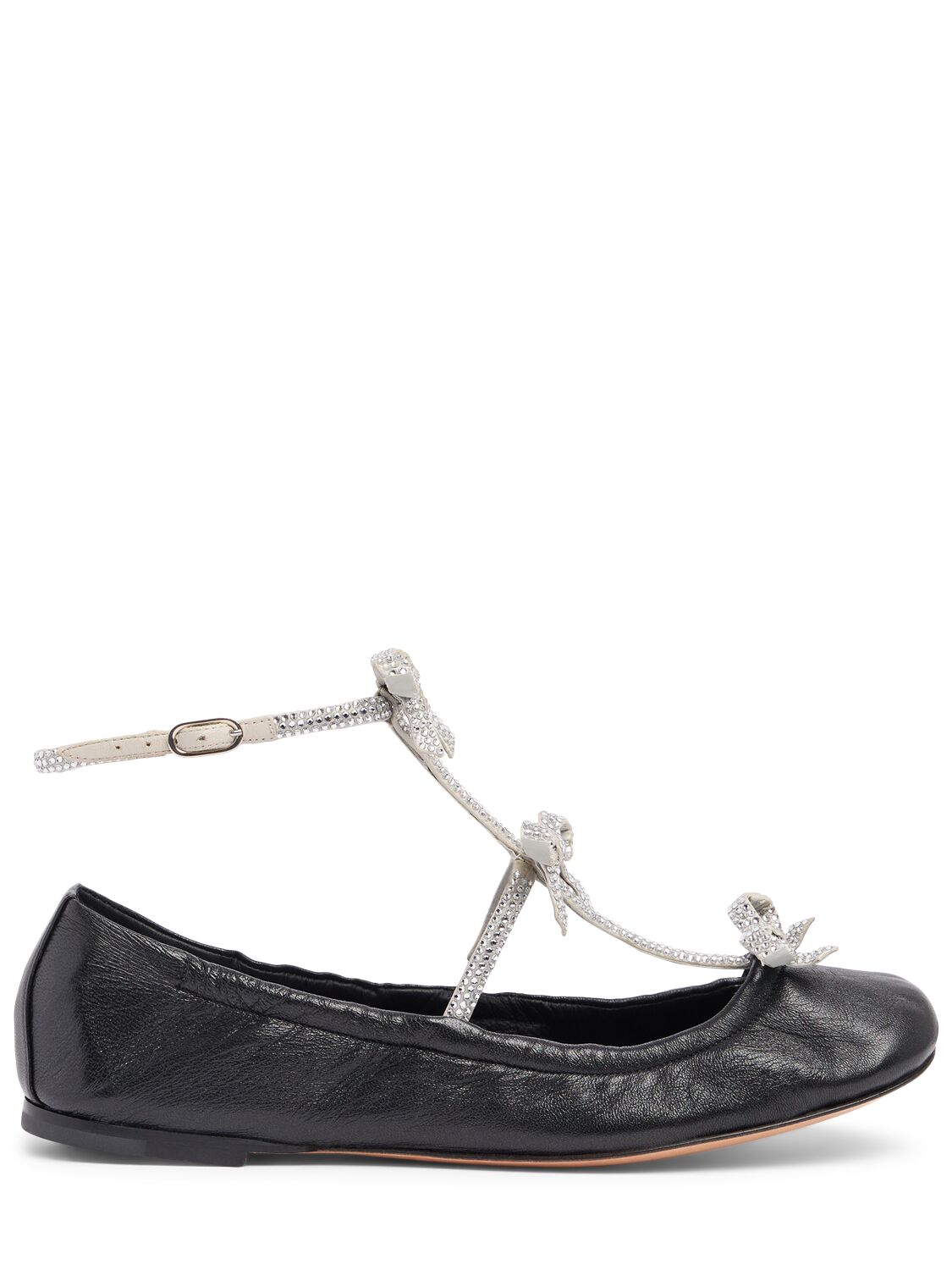 Shop René Caovilla 10mm Caterina Leather Ballerina Flats In Black/silver