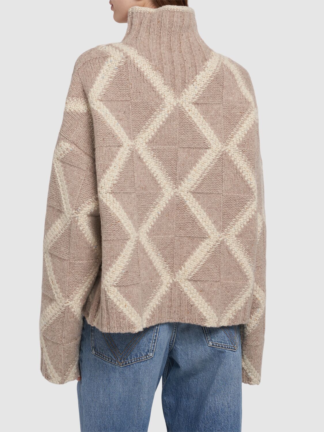 Shop Bottega Veneta Wool Argyle Intarsia Sweater In Desert Melange