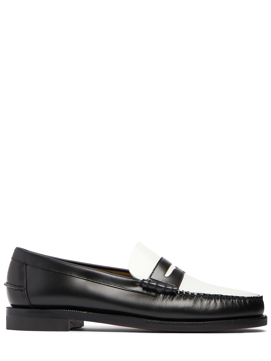 Shop Sebago Classic Dan Smooth Leather Loafers In Black,white