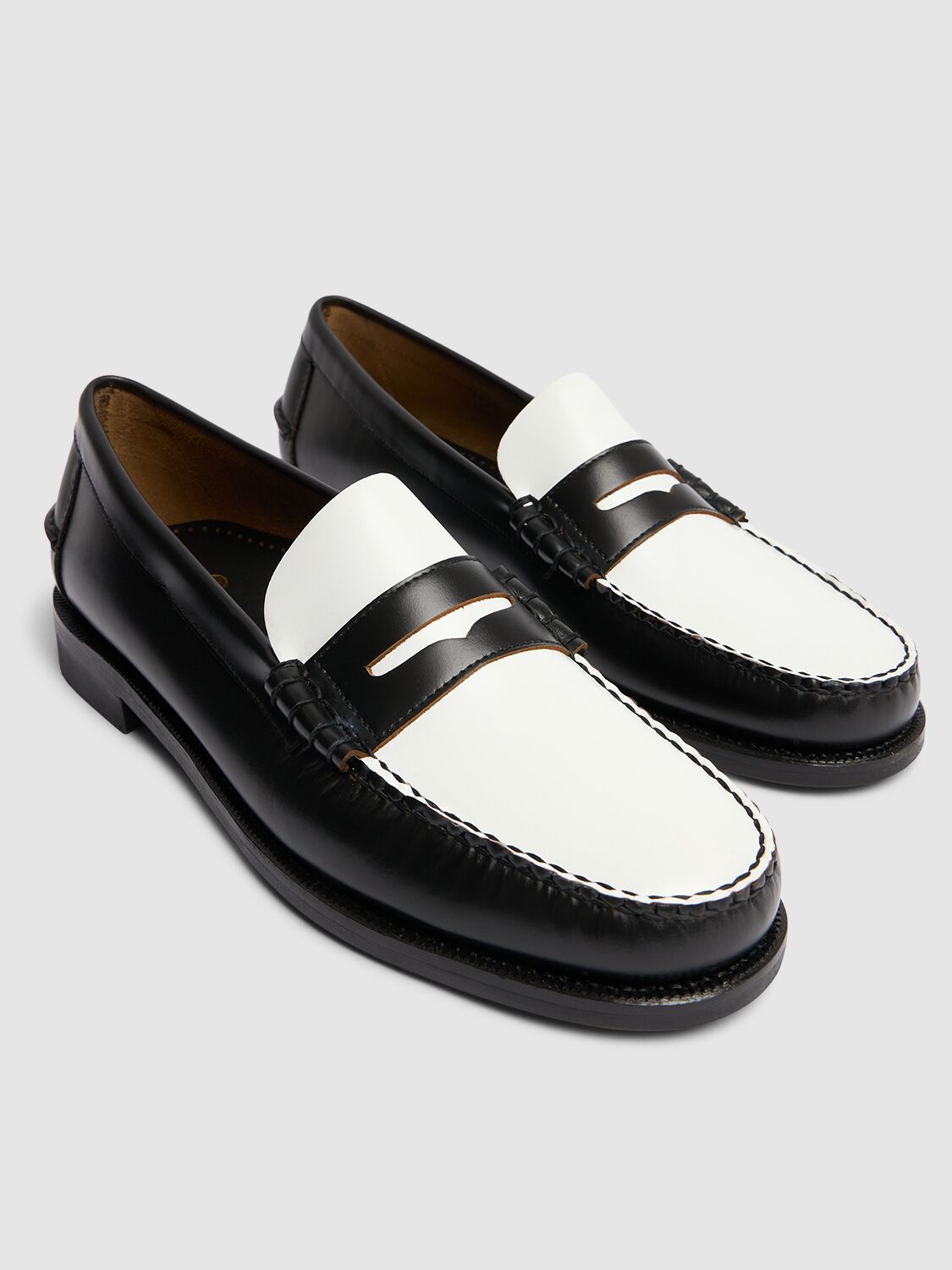 Shop Sebago Classic Dan Smooth Leather Loafers In Black,white
