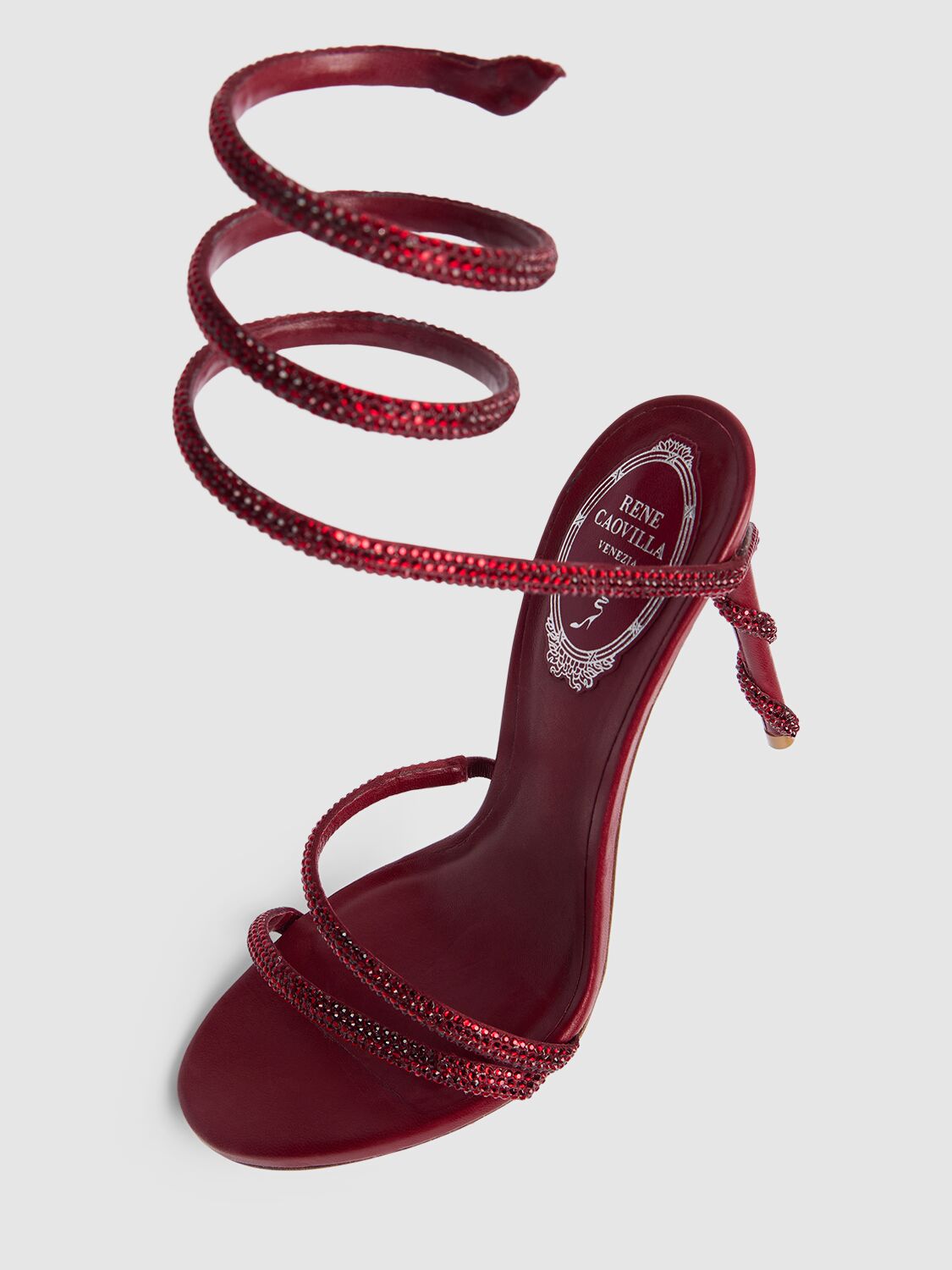 Shop René Caovilla 105mm Margot Satin & Crystal Sandals In Burgundy