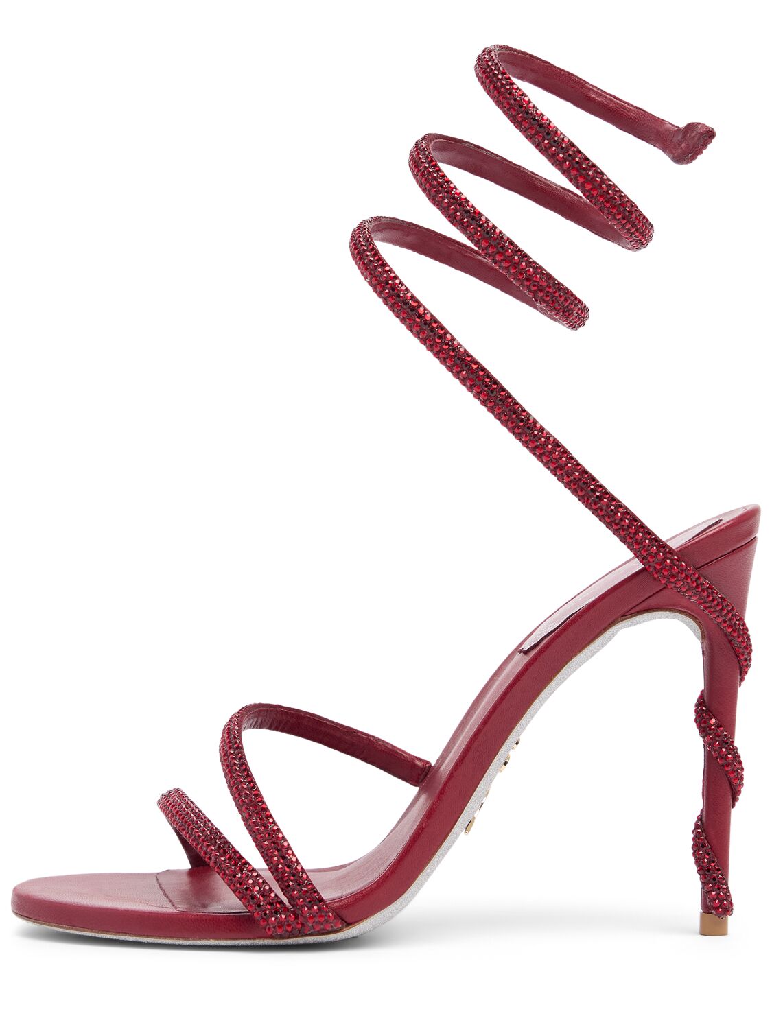 René Caovilla 105mm Margot Satin & Crystal Sandals In Burgundy